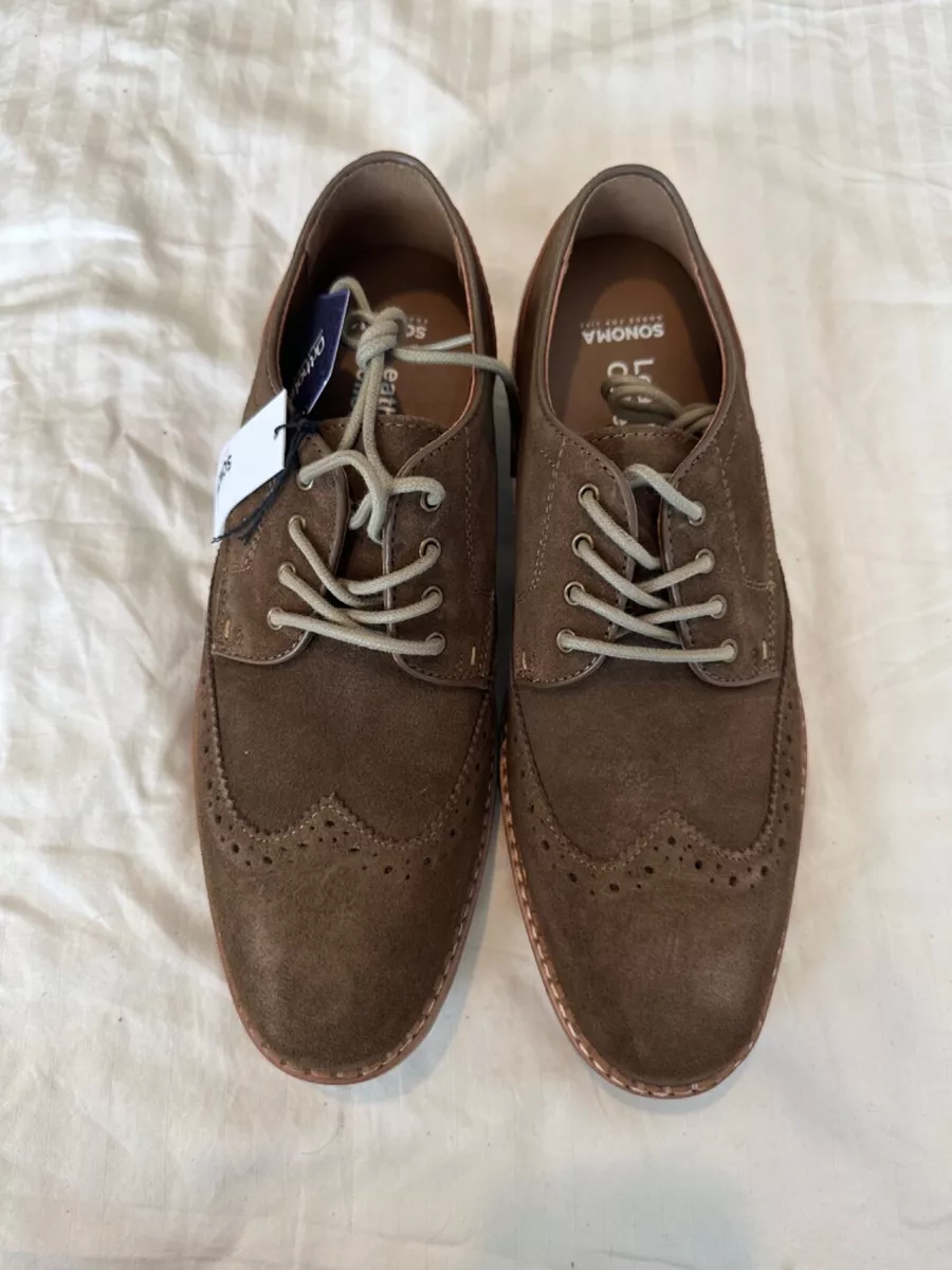 New Sonoma Goods For Life Walton Suede Wing Tip Taupe Dress Shoes Size 9.5 M