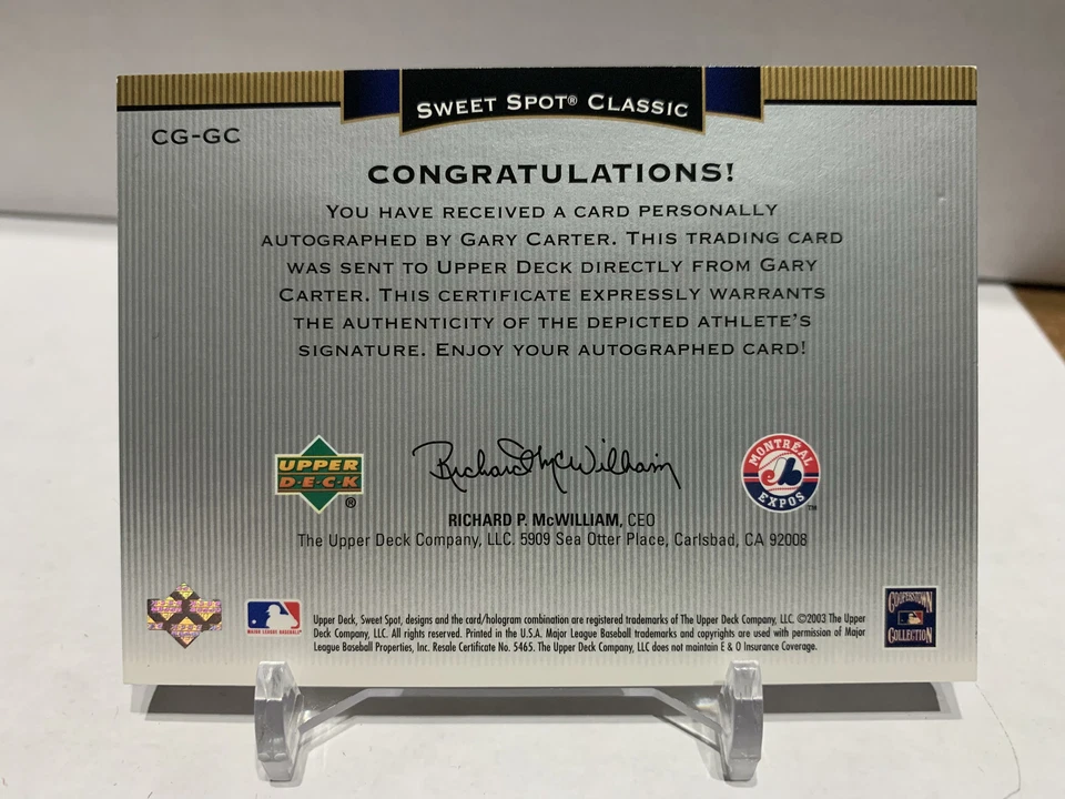 Gary Carter 2003 cubierta superior punto dulce clásico grandes tinta roja automático raro SP #/25 Foto 2 de 2