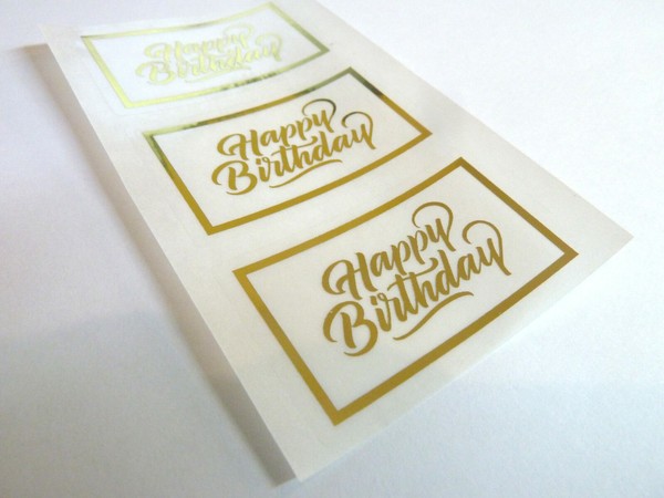 Happy Birthday Sticker Gold Auf Klar Etiketten Karten Umschlag Basteln HBGFOIL2-image