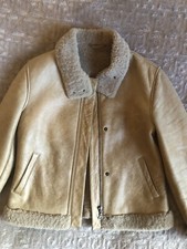 Massimo Dutti Beige Sheepskin Shearling Jacket Coat Size Uk M