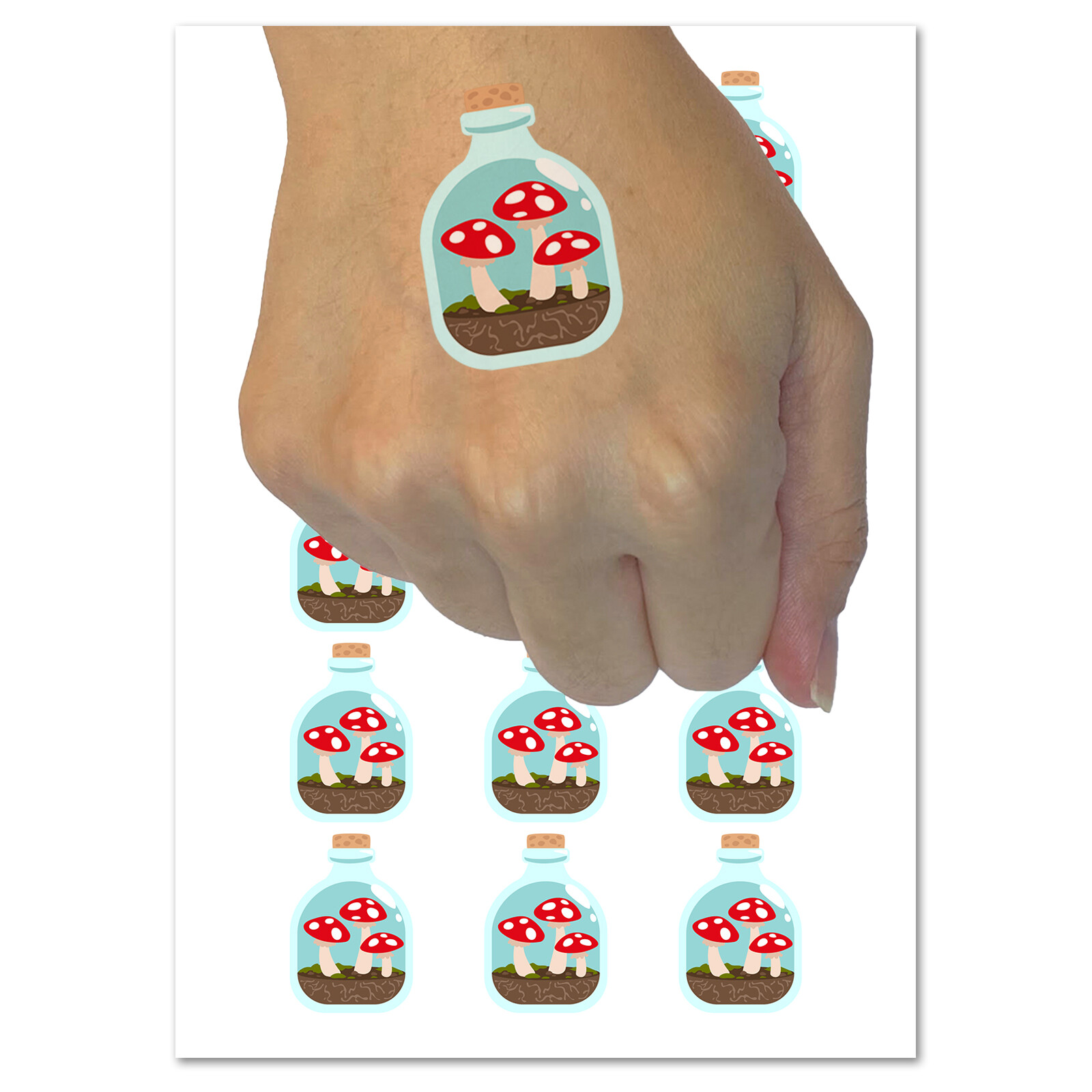 Waterproof Glass Bottle Mushroom Terrarium Temporary Tattoo Set