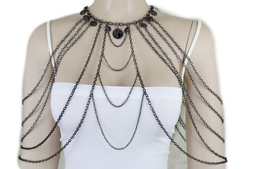 Feroce lungo colore peltro metallo corpo catena gioielli moda collana monete orecchini - Foto 2 di 12
