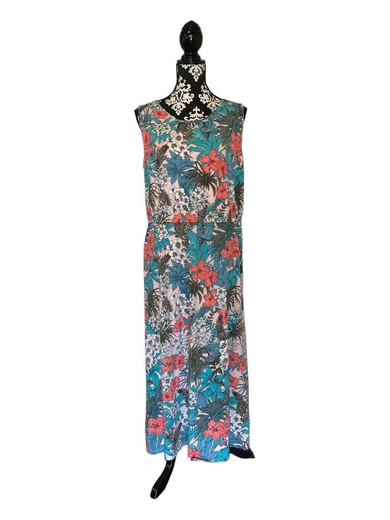 Talbots Maxi Dress Womens XLP Sleeveless Jersey Floral Keyhole Stretch Hawaiian-image