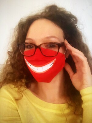 Face Covering Mask Big Smile Red Cotton fabric Adults Size M Joker Breathable