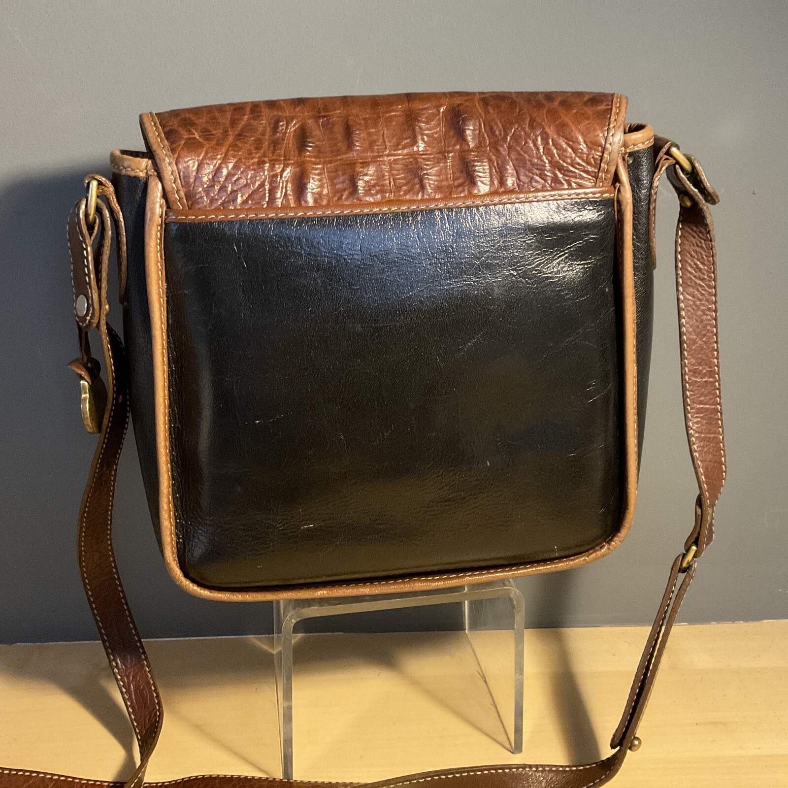 Brahmin Black & Brown Leather Croc Print Crossbody Bag Handbag eBay