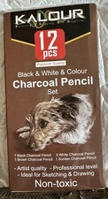 Kalour 12 piece charcoal B & W pencil set NEW Shipping Included