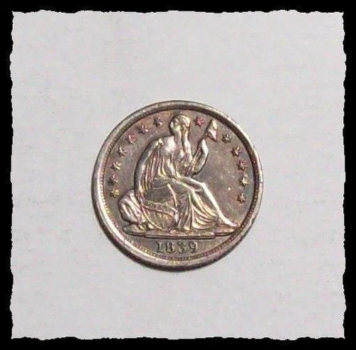1839-P  No Drapery  SEATED LIBERTY HALF DIME Dipped Very Choice  AU+ #22D27