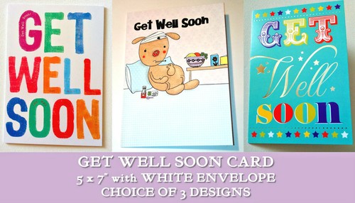 GET WELL SOON CARD 3 Designs POORLY PUPPY SPEEDY RECOVERY 5x7" Glitter SILVER - Picture 1 of 15
