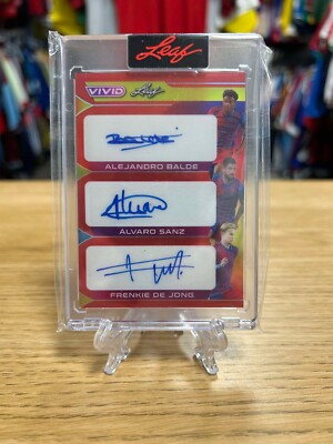 2022 Leaf Vivid Red Alejandro Balde, Alvaro Sanz, Frenkie de Jong TRIPLE AUTO /6