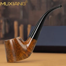 MUXIANG Briar Volcano Pipe 9mm Filter Wooden Tobacco Pipe Bent Stem Smooth Pipe