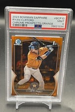 2023 Bowman Sapphire Edition Chrome Prospects Orange /50 Ryan Clifford PSA 9