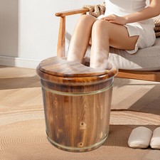 Wood Foot Bath Barrel Natural Foot Basin Bucket Bath Bucket With Massager Roller