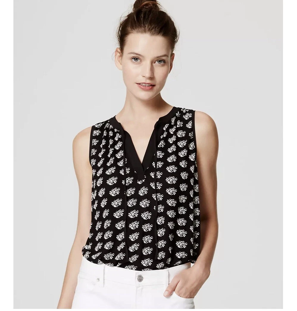 Womens Xs Ann Taylor LOFT Black Tan Bouquet Floral Sleeveless