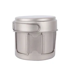 Ultralight Titanium Pan Outdoor Cookware Camping Pot Folding Tableware 1100ML