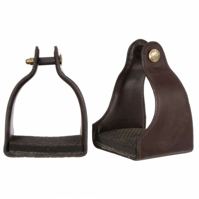 Tough 1 Leather Covered Padded Endurance Black Horse Stirrups Pair 4 1/
