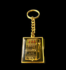 Las Vegas Slot Machine Collectible Key Chain 1.5"in Gold Metal