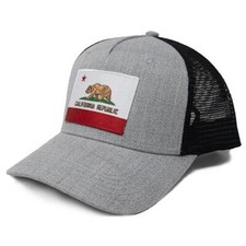 California Flag Hat - Snapback Trucker Baseball Cap (Grey Black)
