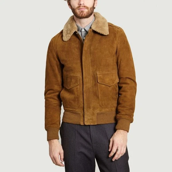 L513 Schott NYC Mens Goatskin Suede Aviator Jacket Rust Brique XL