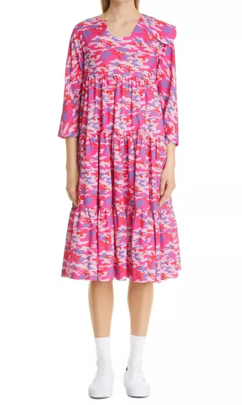 NWT $920 Comme des Garcons GIRL Pink Camo Tiered Dress Cotton