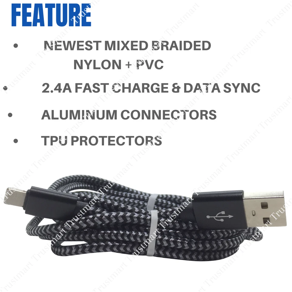 PACK de 3 cables USB trenzados de 10 pies para iPhone 14 13 12 11 cable de carga rápida Foto 4 de 4