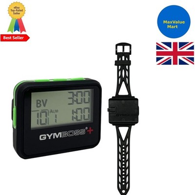 Gymboss PLUS Intervall Timer und Stoppuhrenarmband - Bundle (schwarz mit grünem Knopf