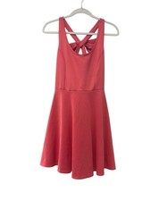 What’s Hot VTG Y2K Made In USA Skater Dress L Hot Pink Stretchy Crisscross Back
