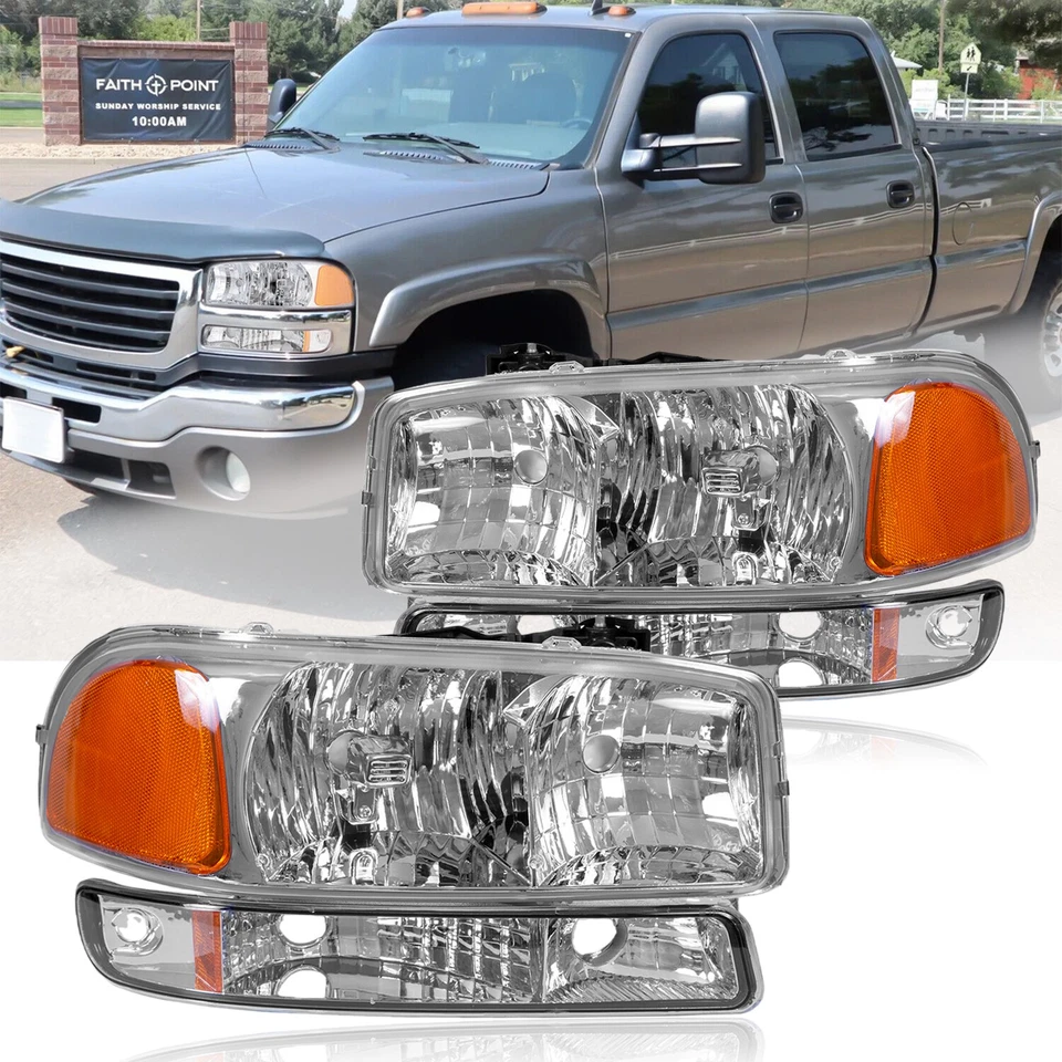 Headlights + Bumper Lamps For 1999-2007 GMC Sierra 1500 2500 2000-2006 Yukon XL - Imagem 2 de 4