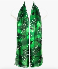 Christmas Reindeer Sleigh Scarf Green Holiday Winter Chiffon Festive Neck Wrap