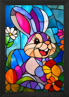 Glasmalerei Osterhase gerahmt Wandbild Poster Leinwanddruck Bild