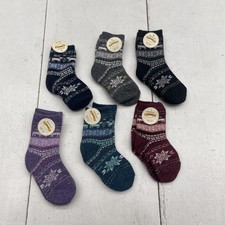 Kids Merino Wool Crew Socks One Size 1-3Y Multicolor Fair Isle Warm 6 Pairs