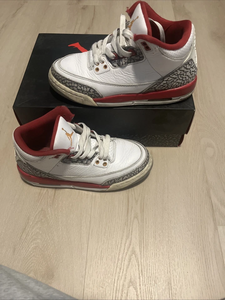 Nike Air Jordan 3 Retro Cardinal Rojo Blanco 398614-126 Talla 5Y Tenis Juveniles Foto 2 de 4