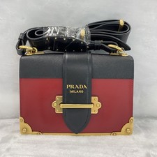 Prada Cahier Red Smooth Calfskin Black Saffiano Leather Crossbody Bag GHW AUTH