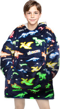 Wearable Blanket Hoodie for Kids Fleece Sweatshirt Blanket Dinosaur Gifts for Bo