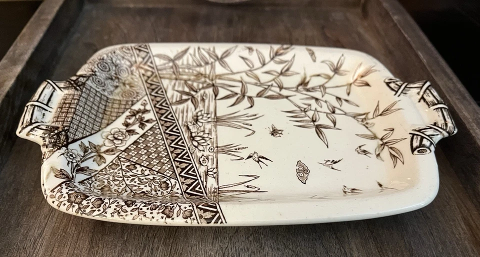 Antique 1880s Grindley Brown Transferware Aesthetic Movement Underplate Swallow - Image 2 of 4