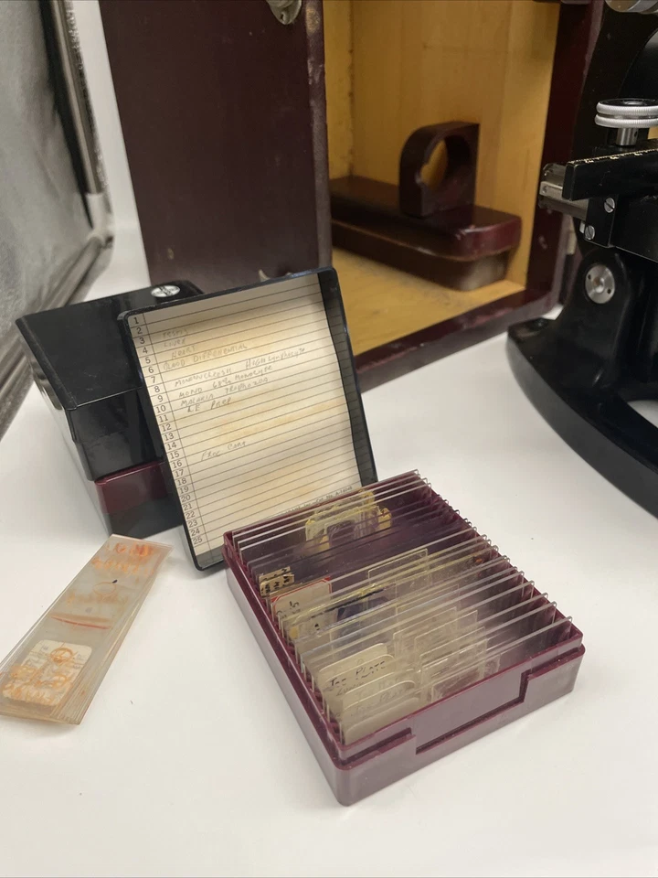 Microscope Bausch & Lomb Model Binocular Compound + case Slides Lab Equipment - Image 2 of 4