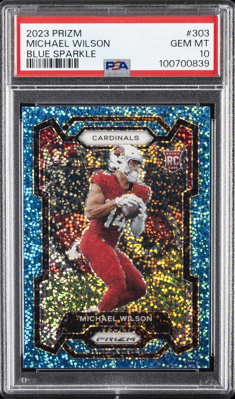 2023 PANINI PRIZM BLUE SPARKLE #303 MICHAEL WILSON 61/96 PSA 10