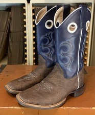OLD WEST Boys' Size 6 D Blue Brown Square Toe Western Cowboy Boots BSY1971