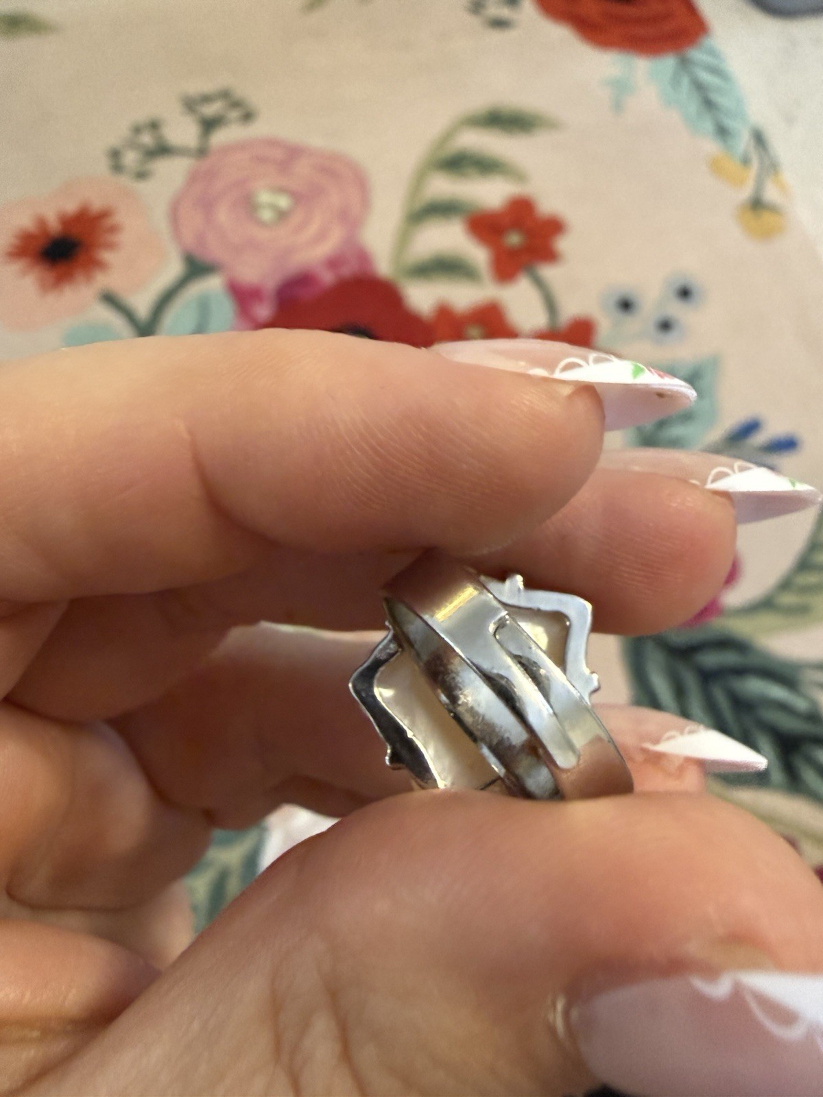 Floral White She’ll Adjustable Open Ring Silver T… - image 7