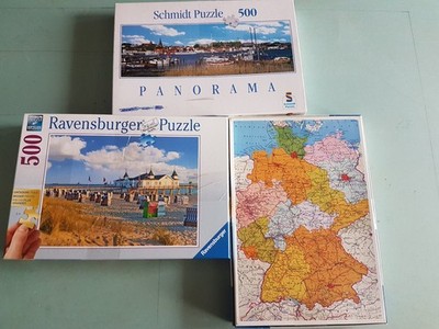 3Ravensburger Puzzle 1 x 500 Teile,1x Panorama Schmidt Puzzle,1x Ravensburg Dopp