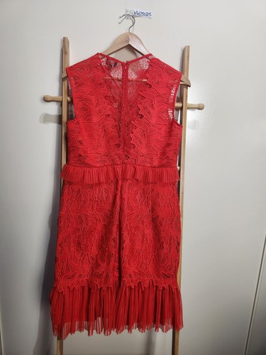Bardot Red Lace Fringe Sleeveless Dress Size 14 RRP 190 - Picture 6 of 12