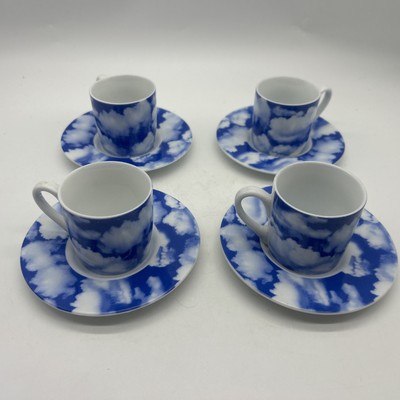 Set Of 4 Konitz 3 Oz. Porcelain Espresso Cups & Saucers CLOUDS Made In Germany