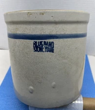 Blue Band Stoneware Crock A.D. Ruckle Pottery-Whitehall, IL 7 1/2 Tall HTF