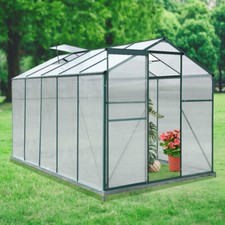 Aluminium Greenhouse Polycarbonate 6x8' 6x10' Green House Slide Door Steel Base