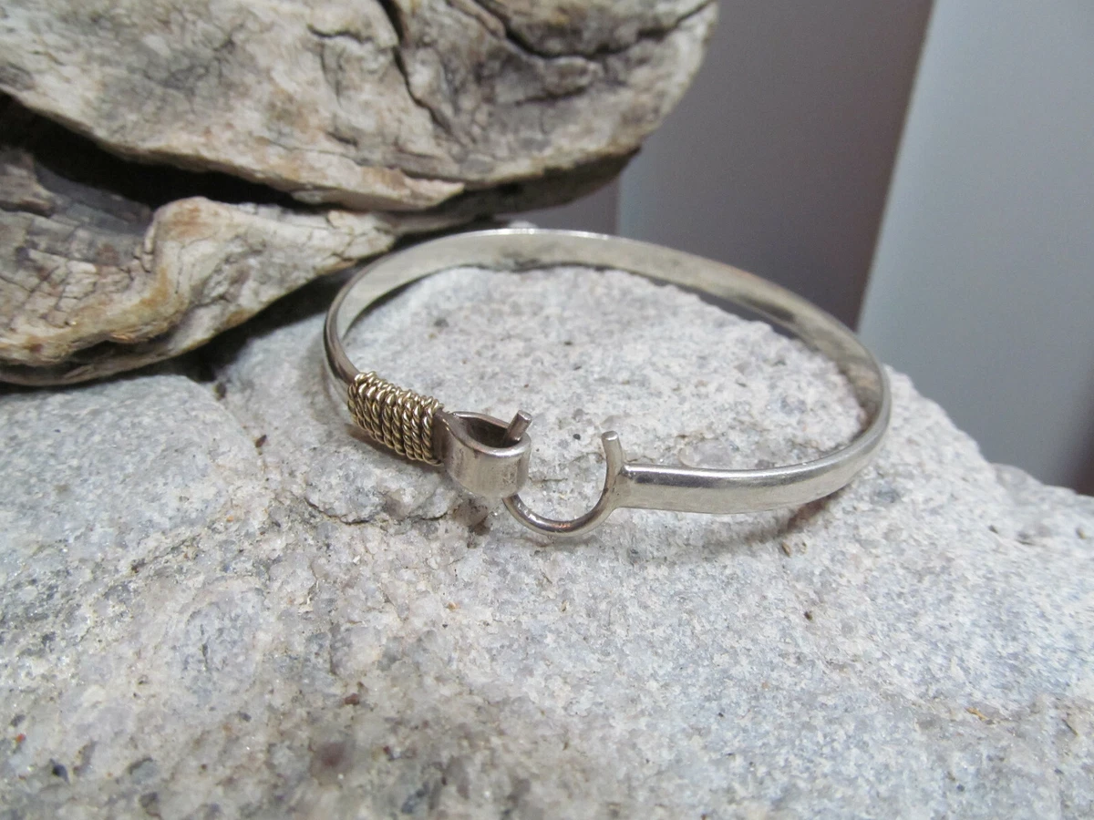 Vintage 925 Sterling 14K Gold Caribbean Hook Bangle Hinged Bracelet 14.7g