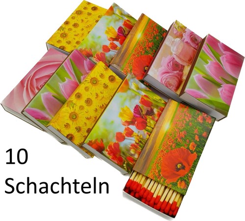 10 x Schachteln à 50 Zündhölzer Blumen 10 cm Streichholz Zündholz Streichhölzer