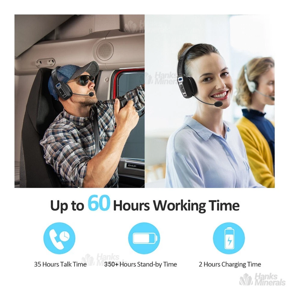 Trucker Headset Wireless Bluetooth 5.2 AI Noise Cancelling Mic For Phones PC - Image 3 of 4