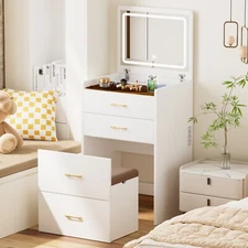 Vanity Desk Makeup Table Set Dressing Table with Mirror & LED Lights & 3 Drawers