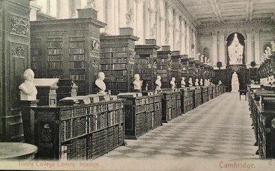 Cambridge UK Postcard Early 1900s Rare Trinity College Library Busts  