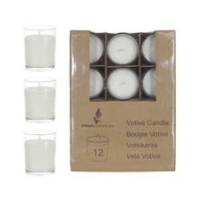 Mega Candles - Unscented Votive Glass Container Candles - White, Set of 12 