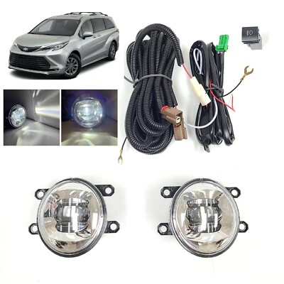 LED Fog Driving Light Set For 2021-2024 TY Sienna Wire Harness Switch Kit Pair